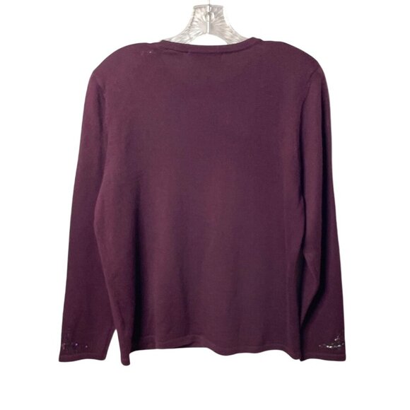 Vtg Drapers & Damons Beaded Button-Front Cardigan Sweater Sz M Purple Wool Blend - Picture 2 of 8